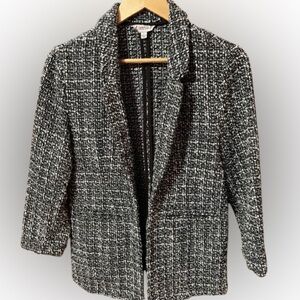 Nanette Lepore Black and White Tweed open front Blazer size Small